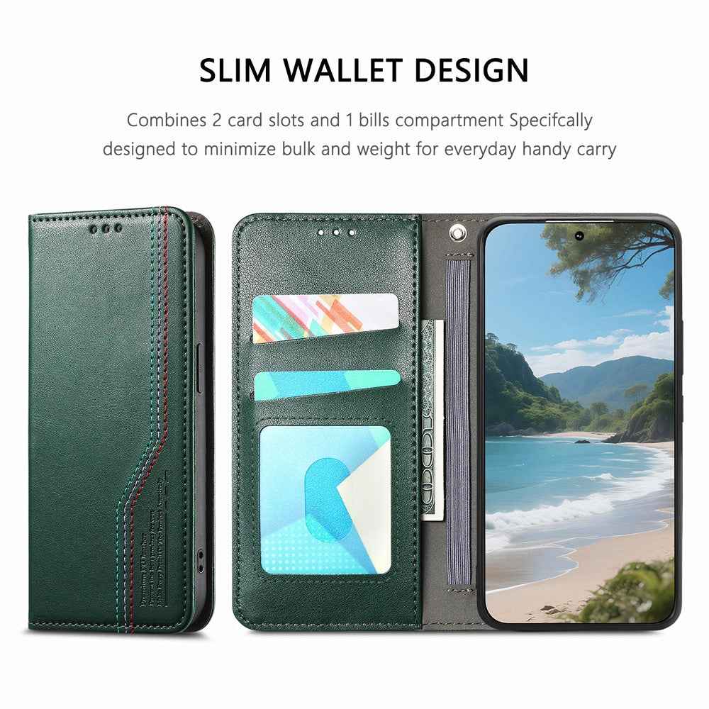 For Xiaomi 17 Pro Case Wallet Tri-Color Stitching Leather Phone Cover with Elastic Wristband - Green