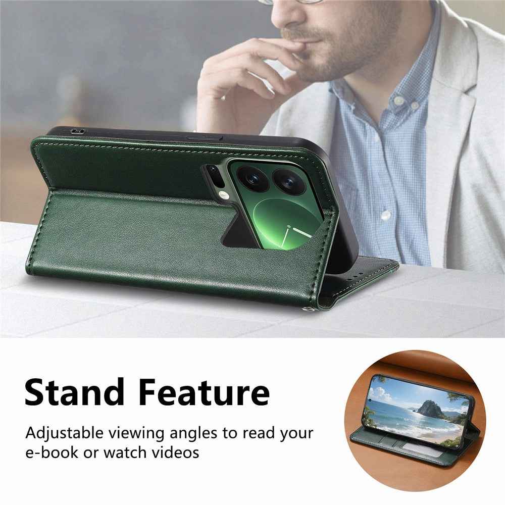 For Xiaomi 17 Pro Case Wallet Tri-Color Stitching Leather Phone Cover with Elastic Wristband - Green