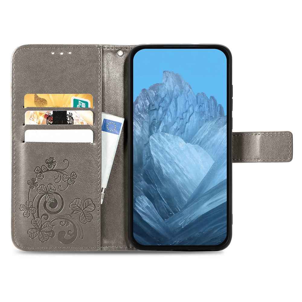 For Xiaomi 17 Pro Leather Case Four-Leaf Clover Wallet Phone Cover - Grey