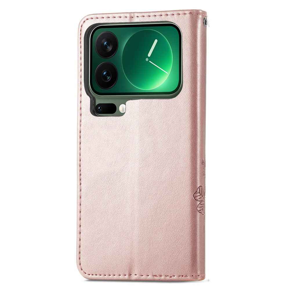 For Xiaomi 17 Pro Leather Case Four-Leaf Clover Wallet Phone Cover - Rose Gold