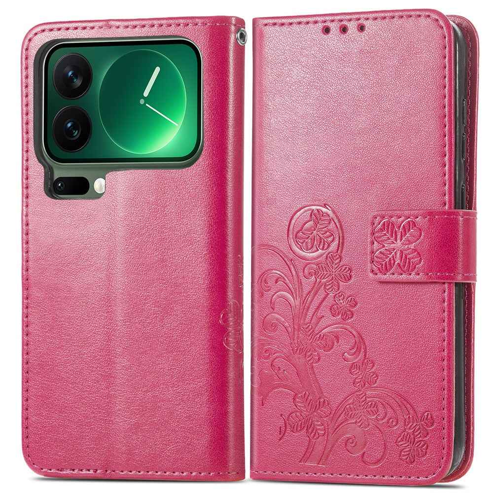 For Xiaomi 17 Pro Leather Case Four-Leaf Clover Wallet Phone Cover - Rose