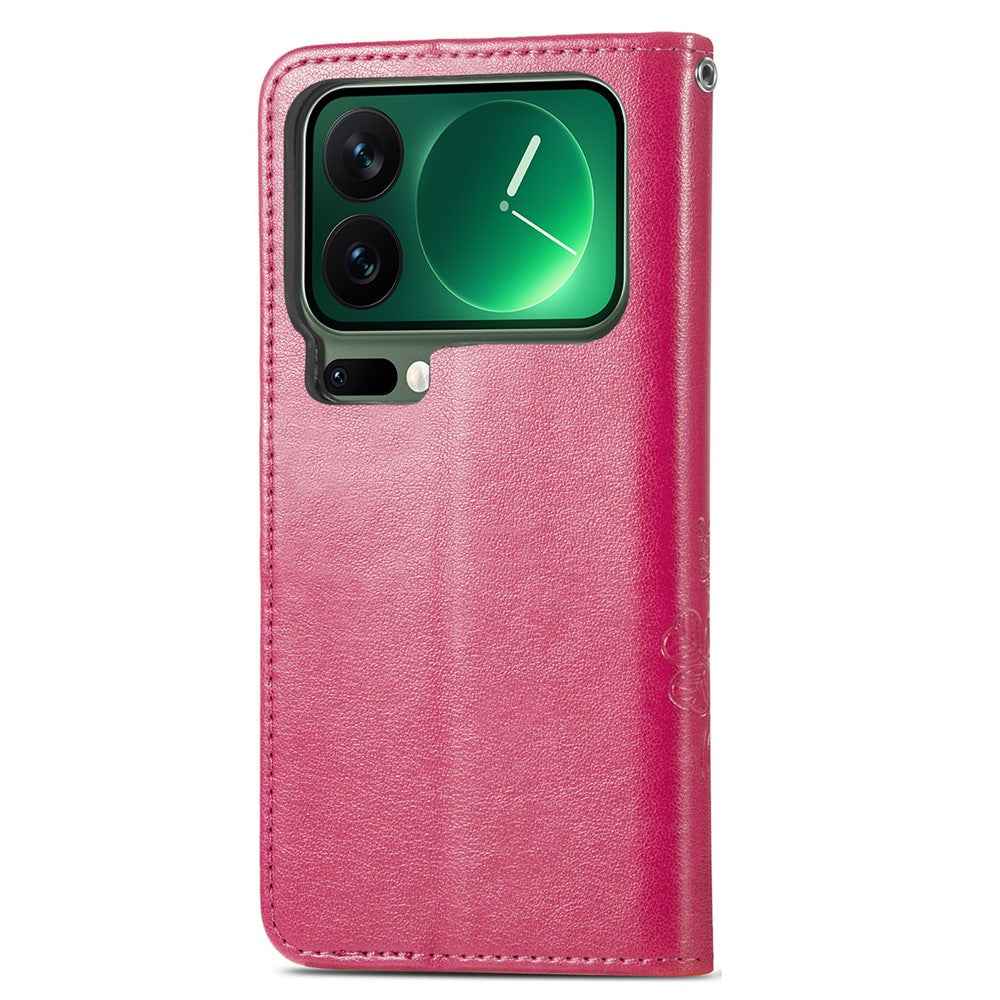 For Xiaomi 17 Pro Leather Case Four-Leaf Clover Wallet Phone Cover - Rose