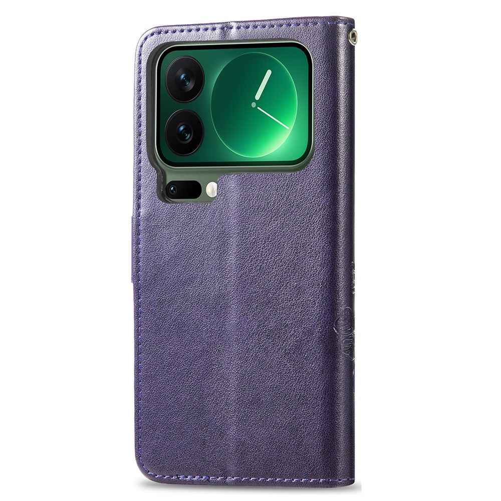 For Xiaomi 17 Pro Leather Case Four-Leaf Clover Wallet Phone Cover - Purple