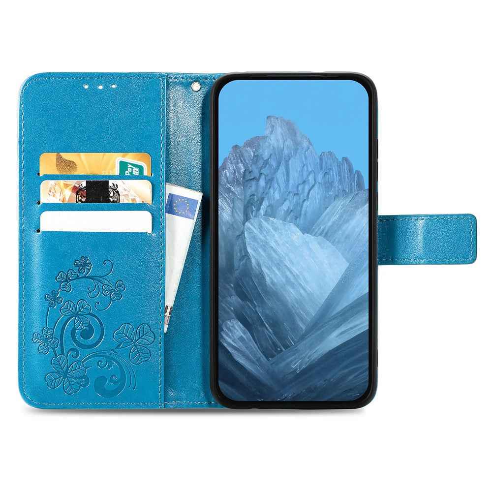 For Xiaomi 17 Pro Leather Case Four-Leaf Clover Wallet Phone Cover - Blue