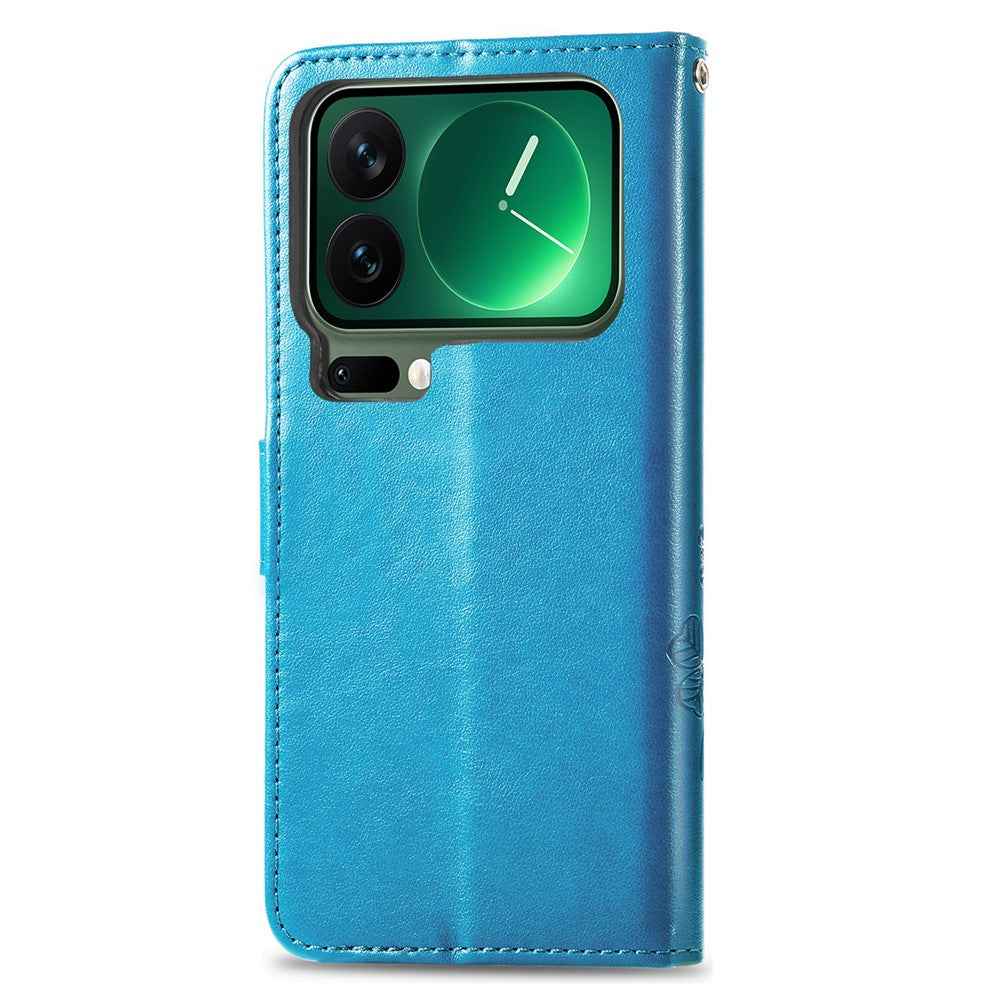For Xiaomi 17 Pro Leather Case Four-Leaf Clover Wallet Phone Cover - Blue