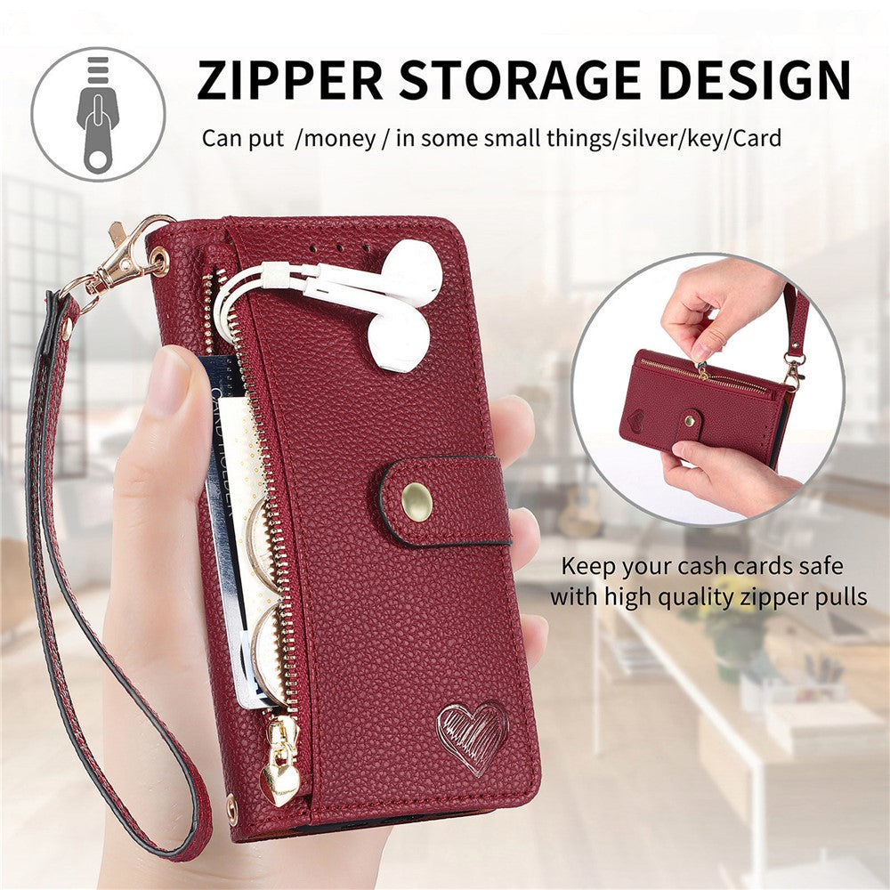 For Xiaomi 17 Pro Max Case RFID Blocking Zipper Pocket Leather Wallet Phone Cover with Strap - Red