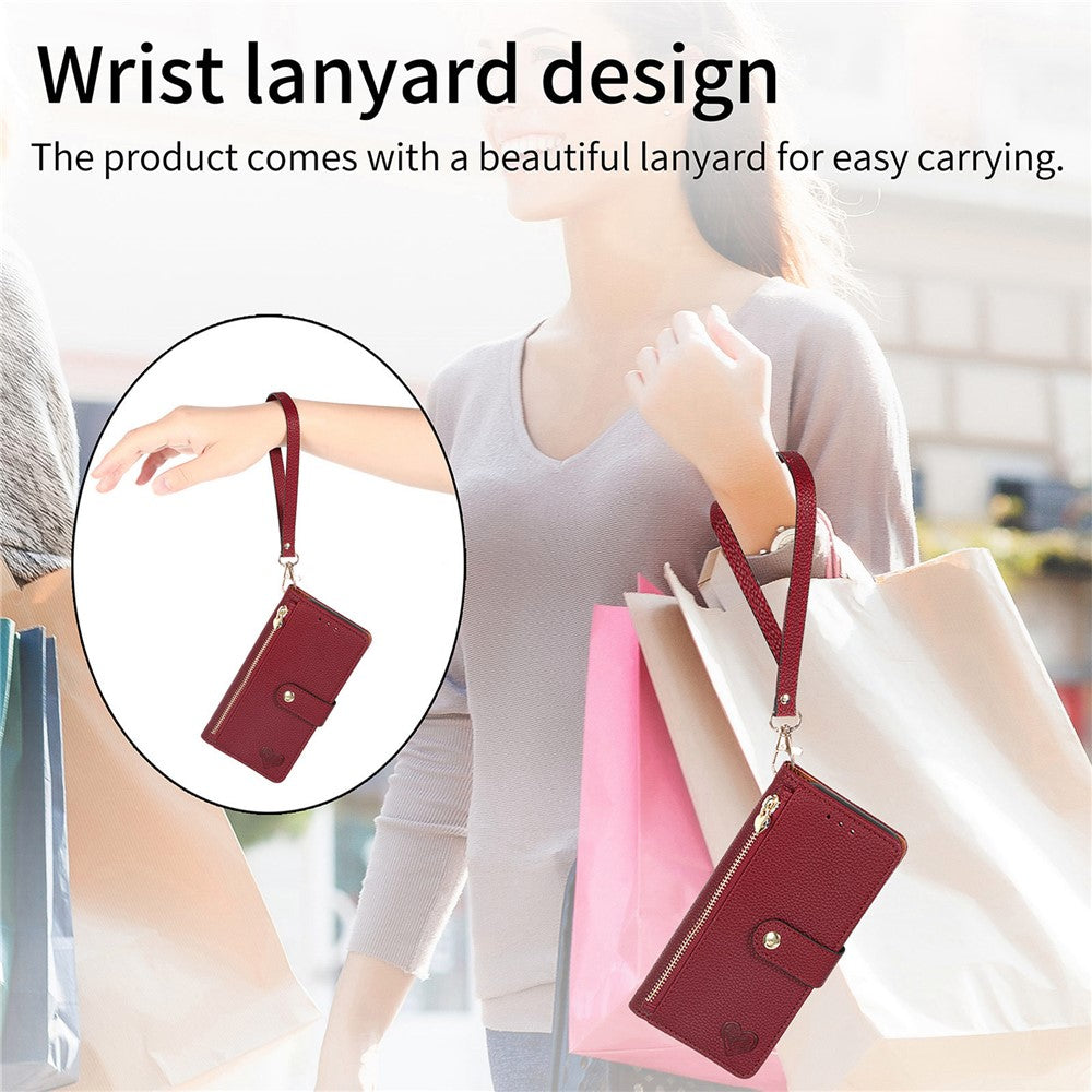 For Xiaomi 17 Pro Max Case RFID Blocking Zipper Pocket Leather Wallet Phone Cover with Strap - Red
