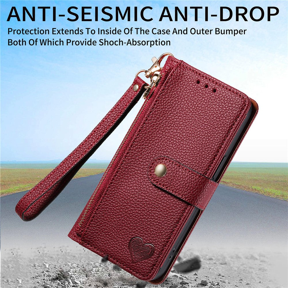 For Xiaomi 17 Pro Max Case RFID Blocking Zipper Pocket Leather Wallet Phone Cover with Strap - Red