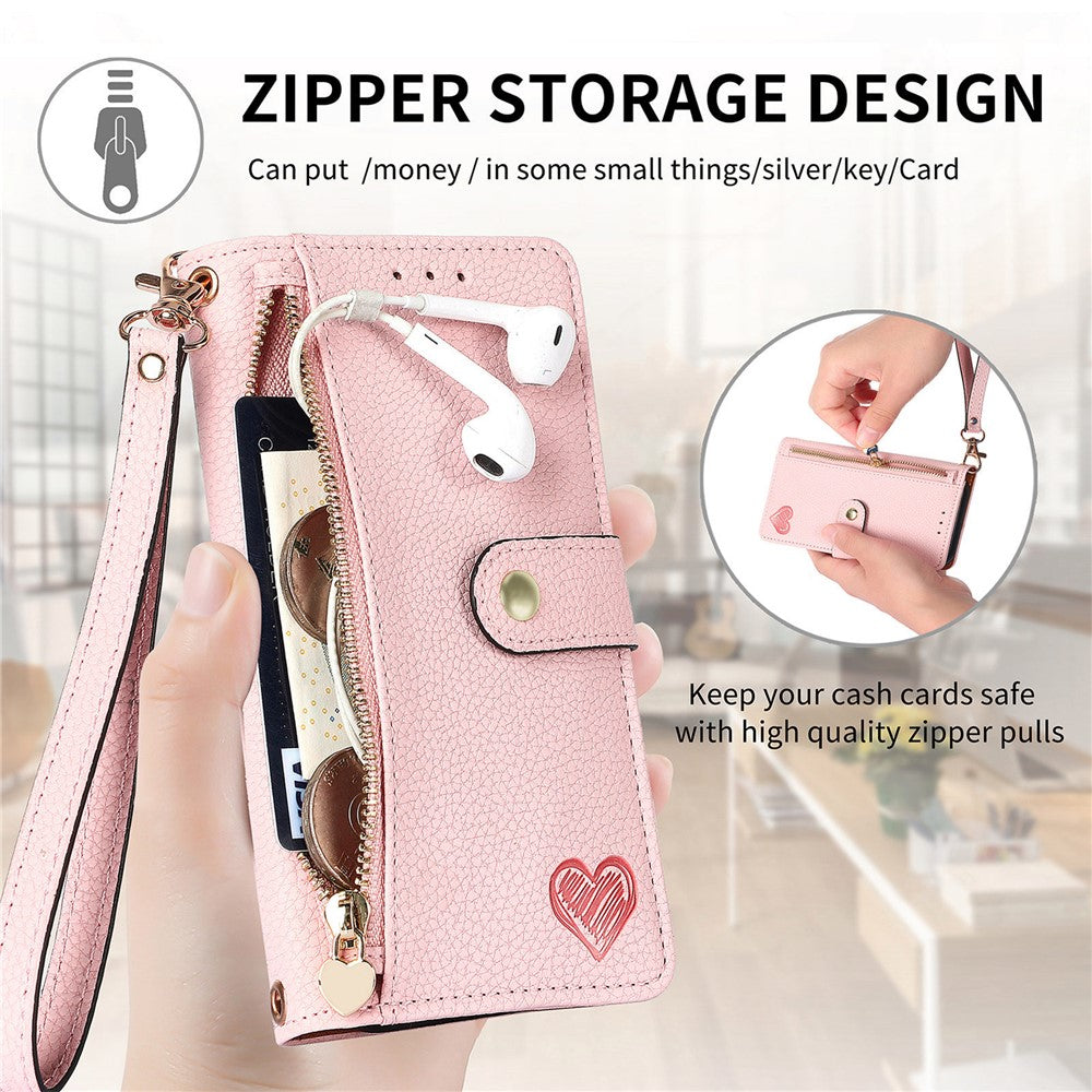 For Xiaomi 17 Pro Max Case RFID Blocking Zipper Pocket Leather Wallet Phone Cover with Strap - Pink