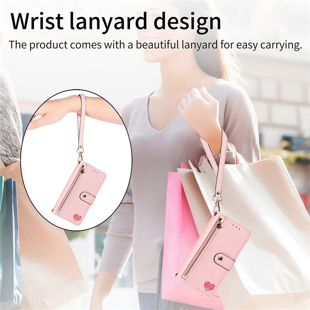 For Xiaomi 17 Pro Max Case RFID Blocking Zipper Pocket Leather Wallet Phone Cover with Strap - Pink