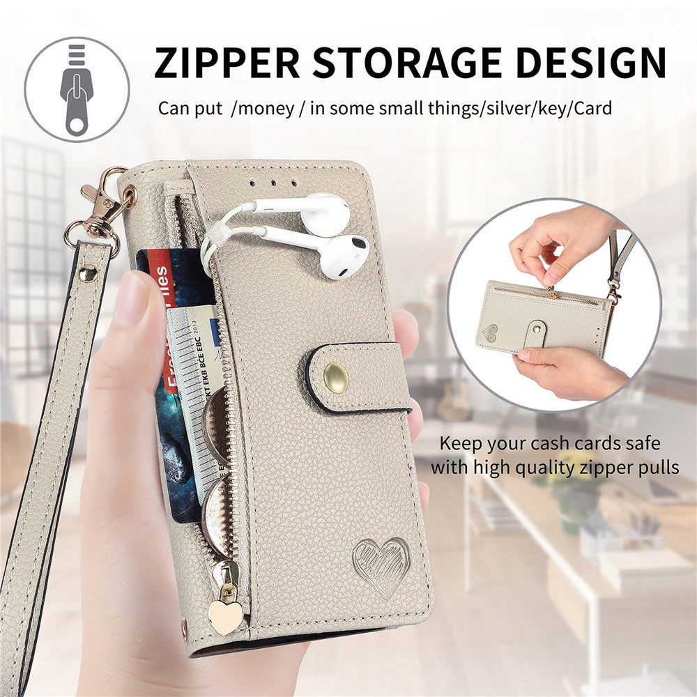 For Xiaomi 17 Pro Max Case RFID Blocking Zipper Pocket Leather Wallet Phone Cover with Strap - Grey