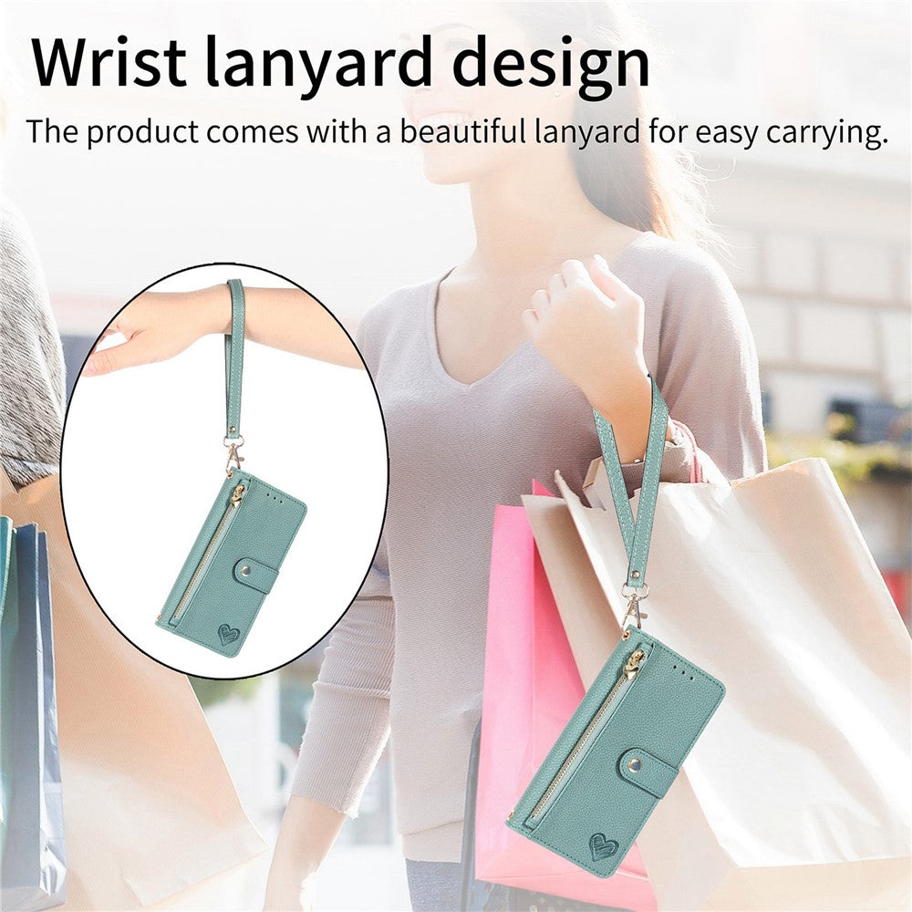 For Xiaomi 17 Pro Max Case RFID Blocking Zipper Pocket Leather Wallet Phone Cover with Strap - Green