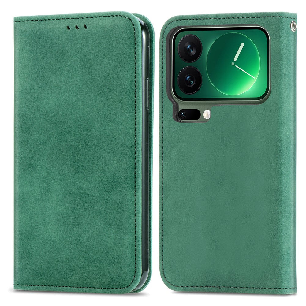 For Xiaomi 17 Pro Max Leather Case with Card Holder Magnetic Absorption Phone Cover - Green