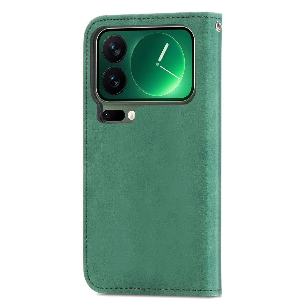 For Xiaomi 17 Pro Max Leather Case with Card Holder Magnetic Absorption Phone Cover - Green