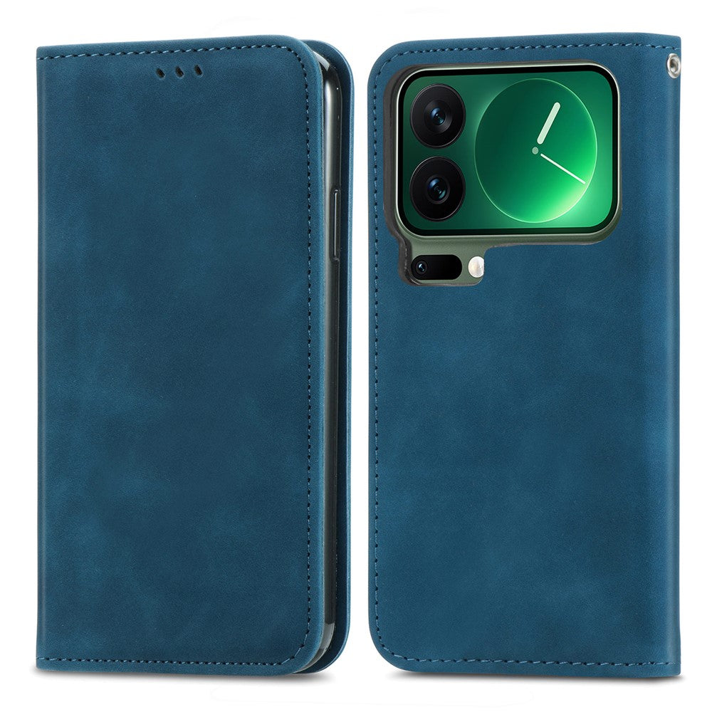 For Xiaomi 17 Pro Max Leather Case with Card Holder Magnetic Absorption Phone Cover - Dark Blue
