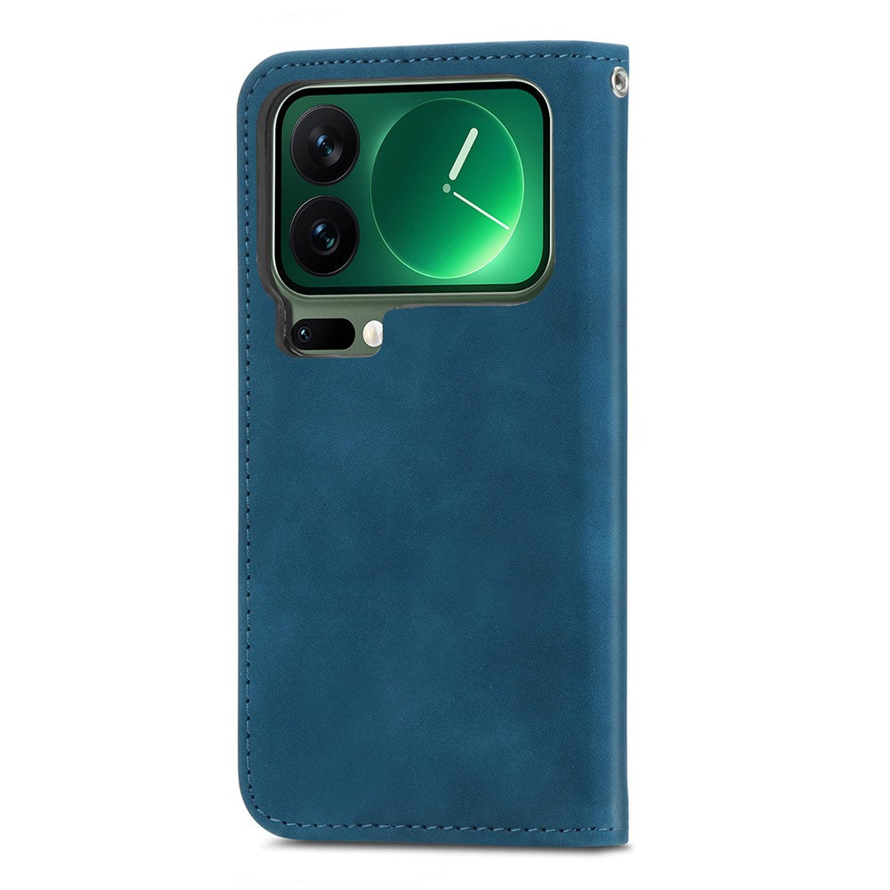 For Xiaomi 17 Pro Max Leather Case with Card Holder Magnetic Absorption Phone Cover - Dark Blue