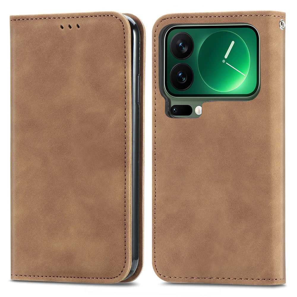 For Xiaomi 17 Pro Max Leather Case with Card Holder Magnetic Absorption Phone Cover - Brown