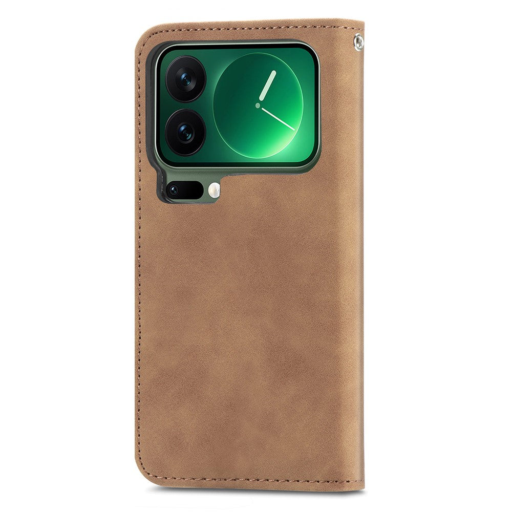 For Xiaomi 17 Pro Max Leather Case with Card Holder Magnetic Absorption Phone Cover - Brown