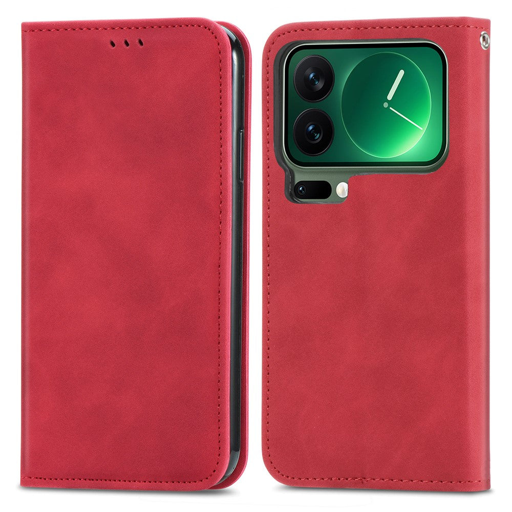 For Xiaomi 17 Pro Max Leather Case with Card Holder Magnetic Absorption Phone Cover - Red