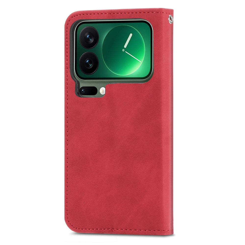 For Xiaomi 17 Pro Max Leather Case with Card Holder Magnetic Absorption Phone Cover - Red