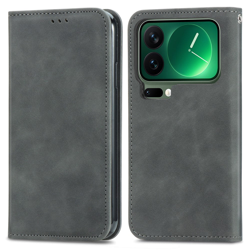 For Xiaomi 17 Pro Max Leather Case with Card Holder Magnetic Absorption Phone Cover - Grey