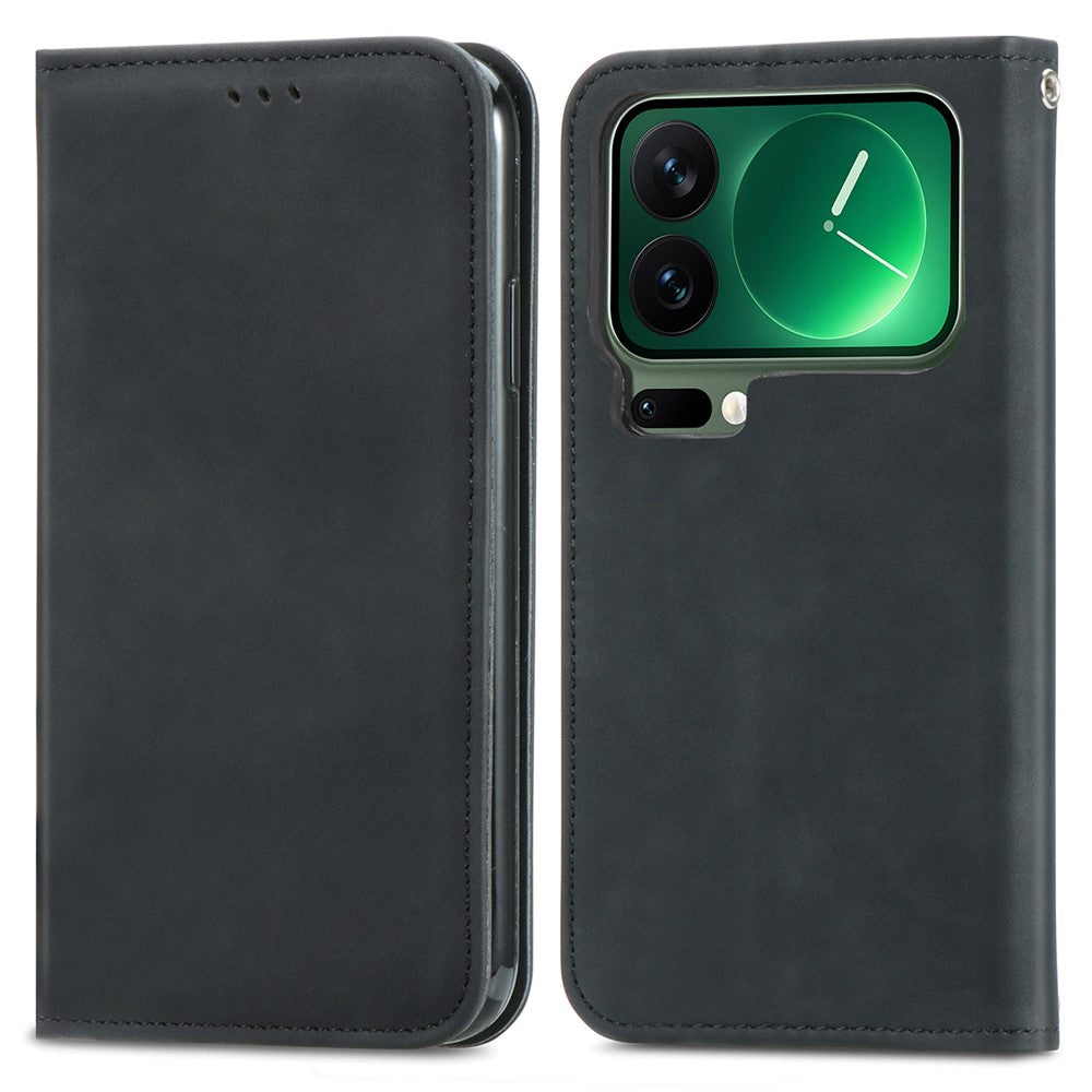 For Xiaomi 17 Pro Max Leather Case with Card Holder Magnetic Absorption Phone Cover - Black