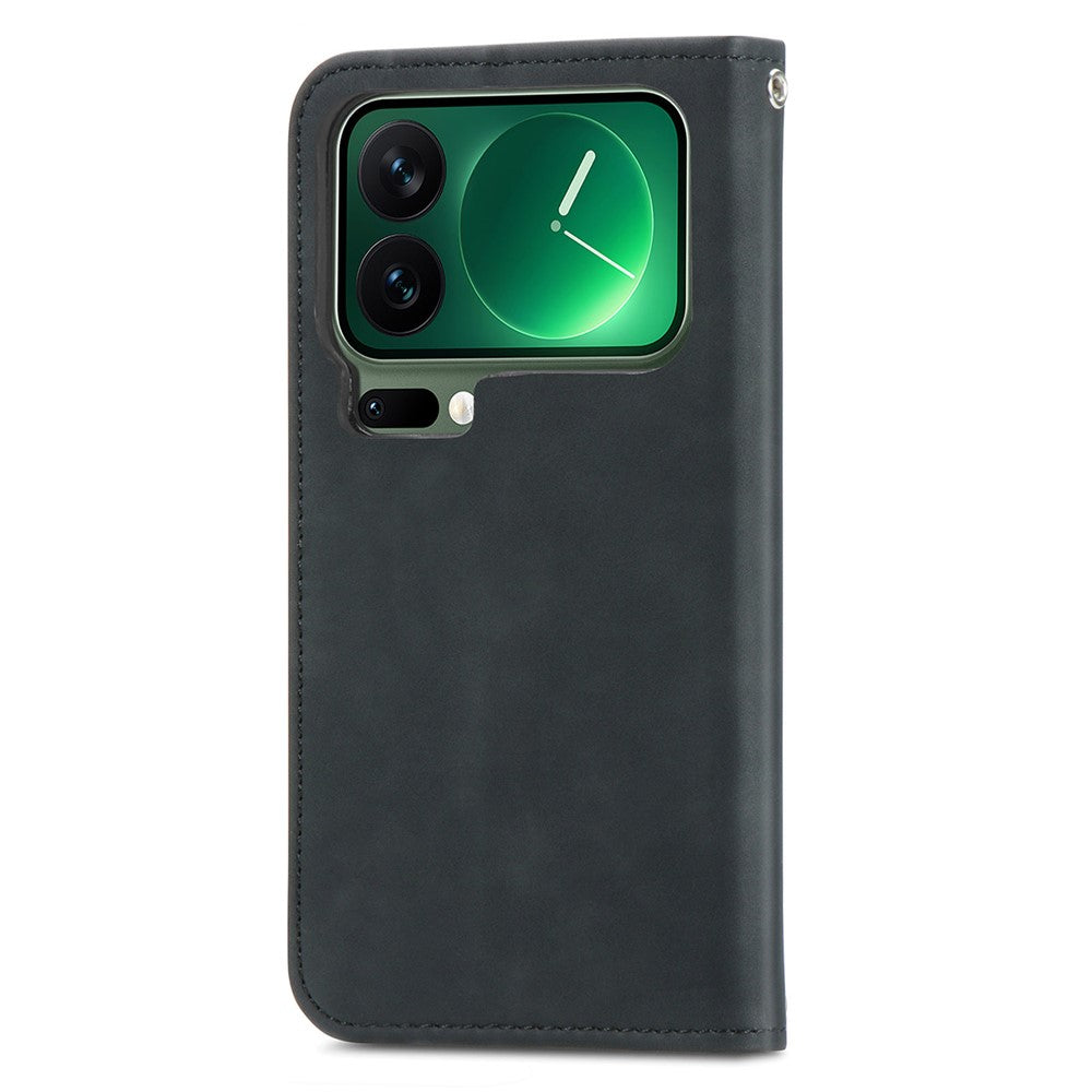 For Xiaomi 17 Pro Max Leather Case with Card Holder Magnetic Absorption Phone Cover - Black