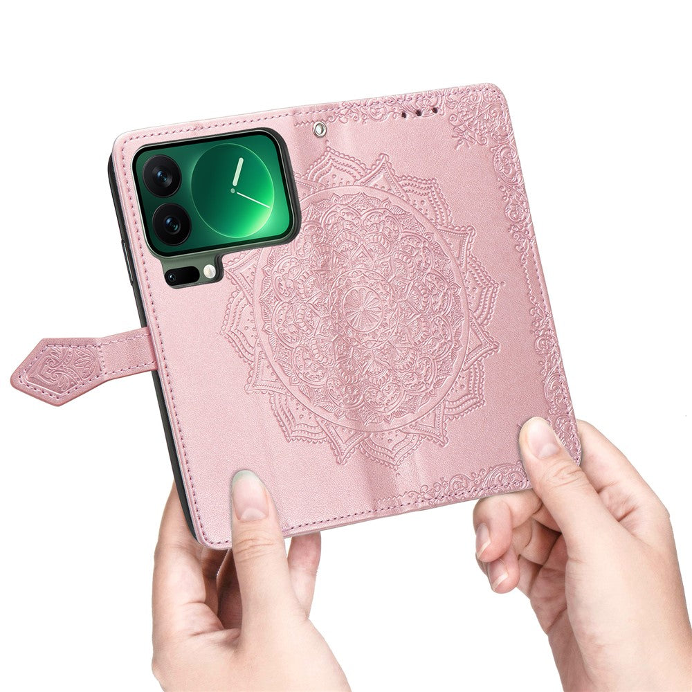 For Xiaomi 17 Pro Max Case Wallet Mandala Flower Leather Phone Cover Stand View - Rose Gold