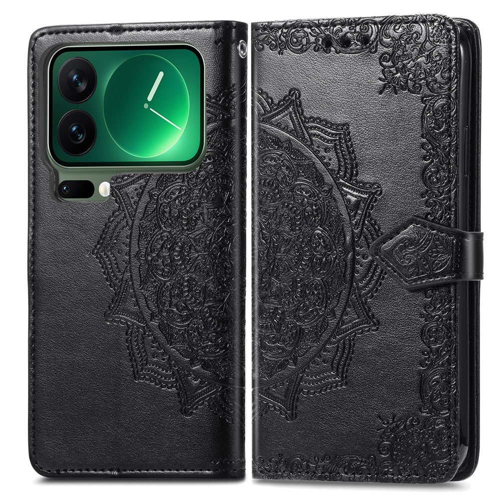 For Xiaomi 17 Pro Max Case Wallet Mandala Flower Leather Phone Cover Stand View - Black