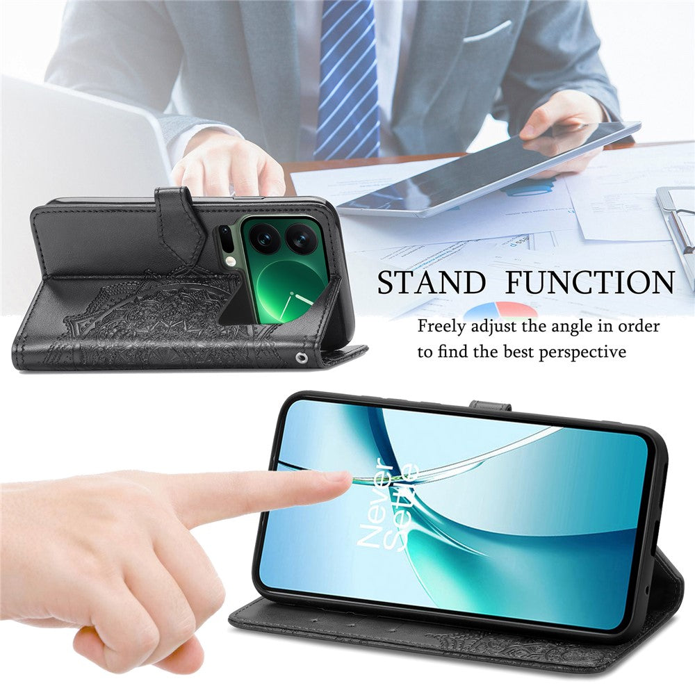 For Xiaomi 17 Pro Max Case Wallet Mandala Flower Leather Phone Cover Stand View - Black