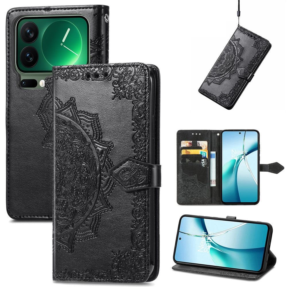 For Xiaomi 17 Pro Max Case Wallet Mandala Flower Leather Phone Cover Stand View - Black