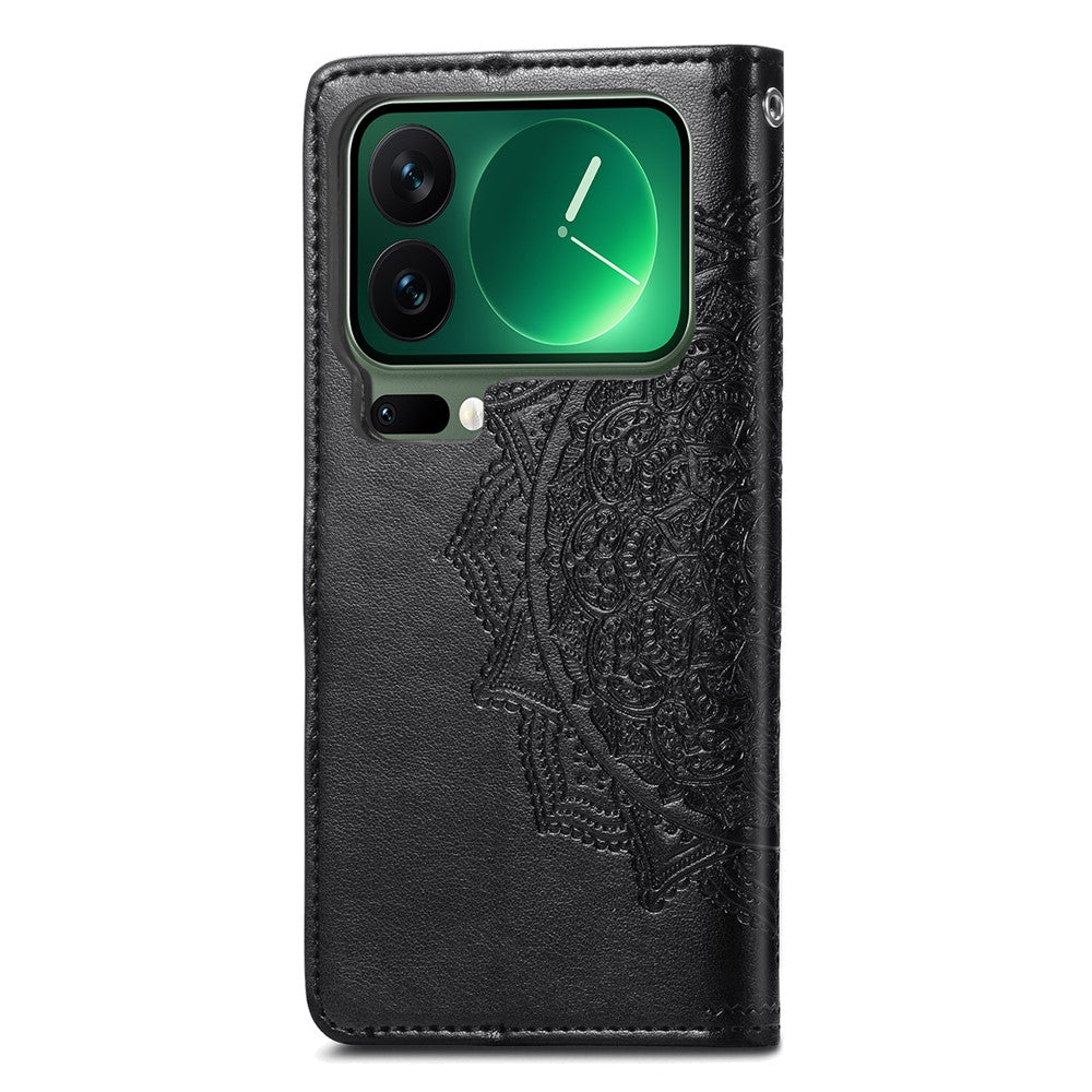 For Xiaomi 17 Pro Max Case Wallet Mandala Flower Leather Phone Cover Stand View - Black