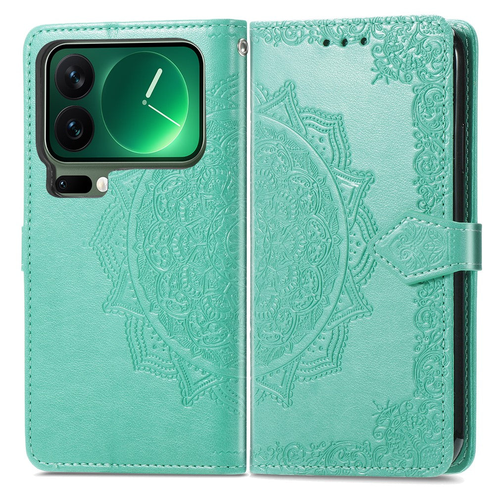 For Xiaomi 17 Pro Max Case Wallet Mandala Flower Leather Phone Cover Stand View - Mint Green