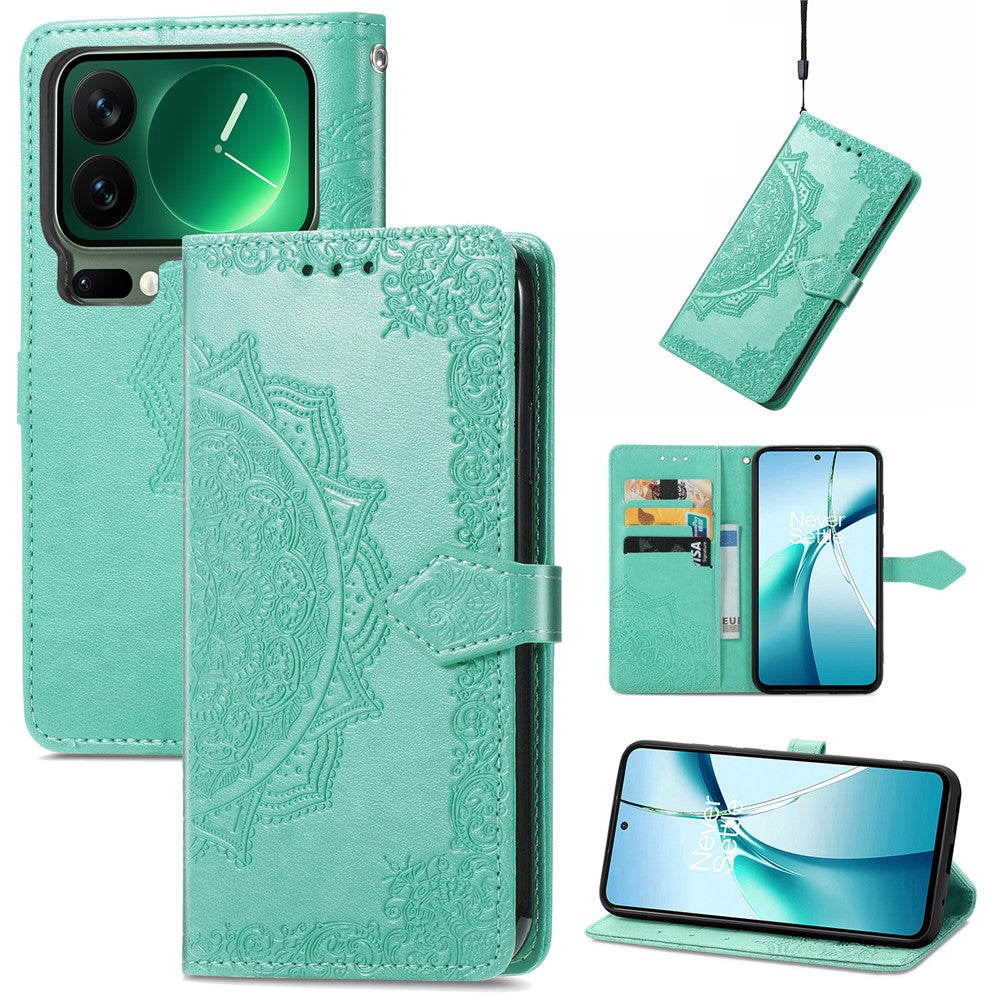 For Xiaomi 17 Pro Max Case Wallet Mandala Flower Leather Phone Cover Stand View - Mint Green