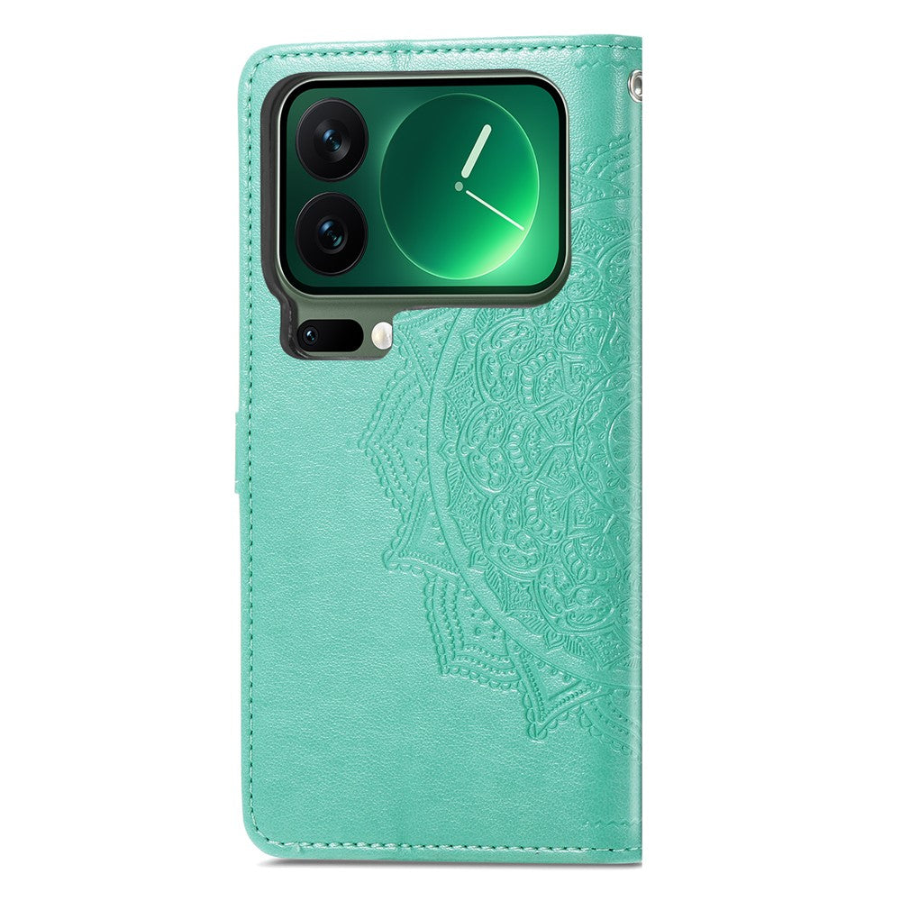 For Xiaomi 17 Pro Max Case Wallet Mandala Flower Leather Phone Cover Stand View - Mint Green