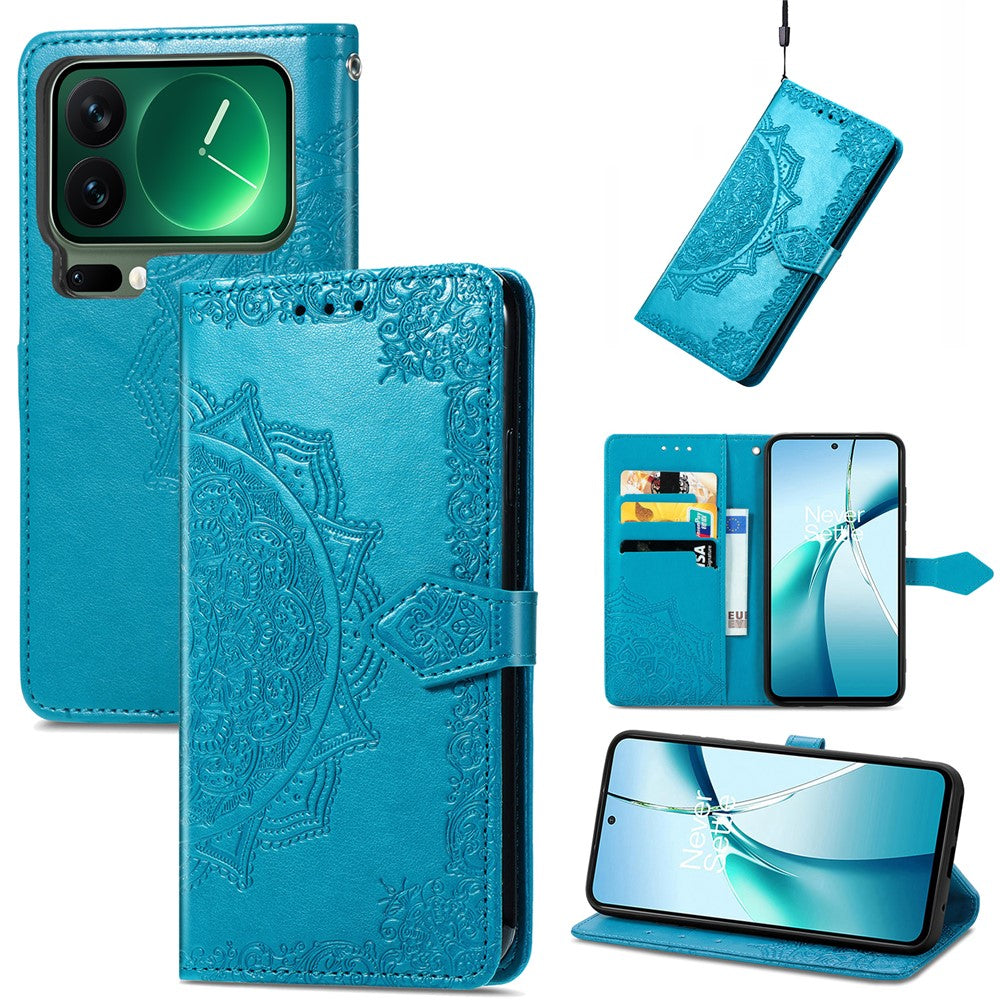 For Xiaomi 17 Pro Max Case Wallet Mandala Flower Leather Phone Cover Stand View - Blue