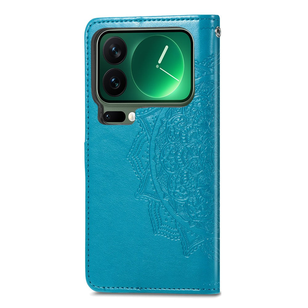 For Xiaomi 17 Pro Max Case Wallet Mandala Flower Leather Phone Cover Stand View - Blue