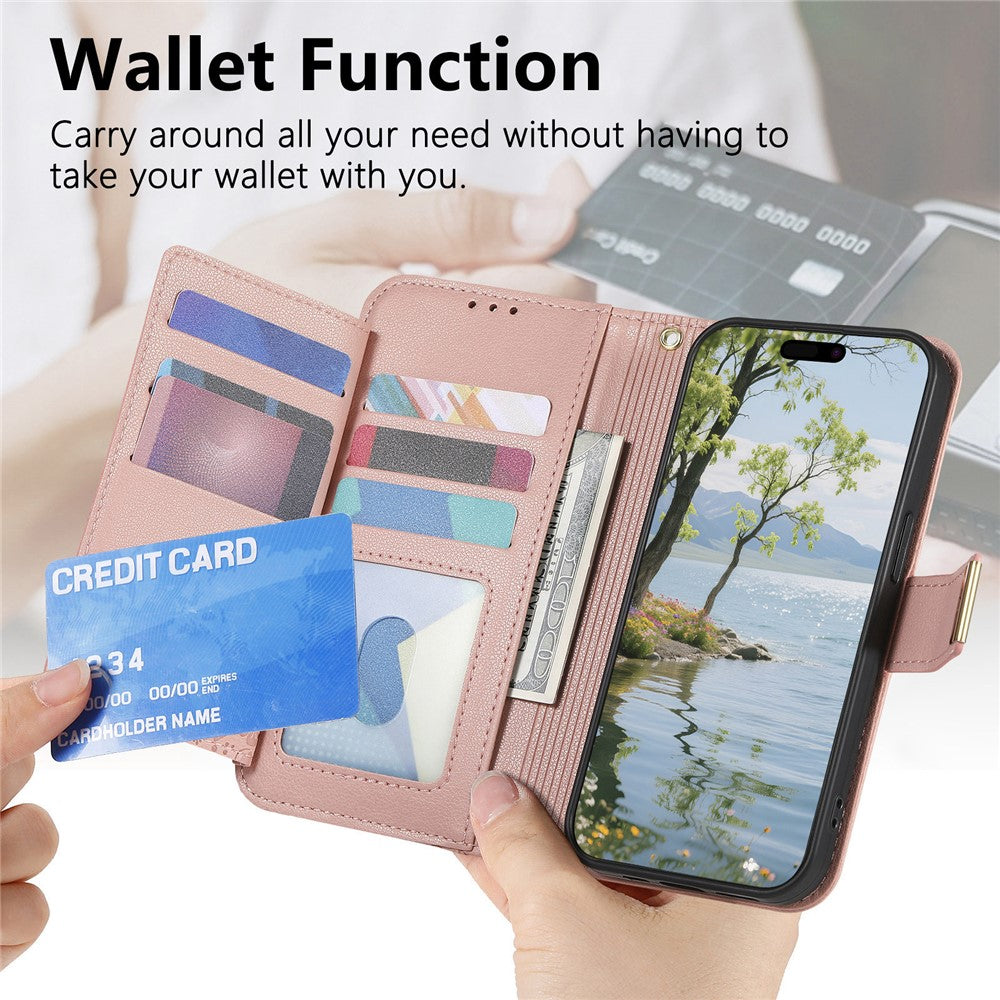 For Xiaomi 17 Pro Max Case Floral Leaf Pattern Multi Card Slots Zipper Leather Phone Cover with Wrist Strap - Pink