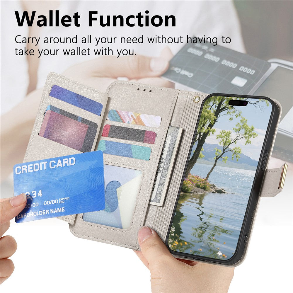 For Xiaomi 17 Pro Max Case Floral Leaf Pattern Multi Card Slots Zipper Leather Phone Cover with Wrist Strap - Grey