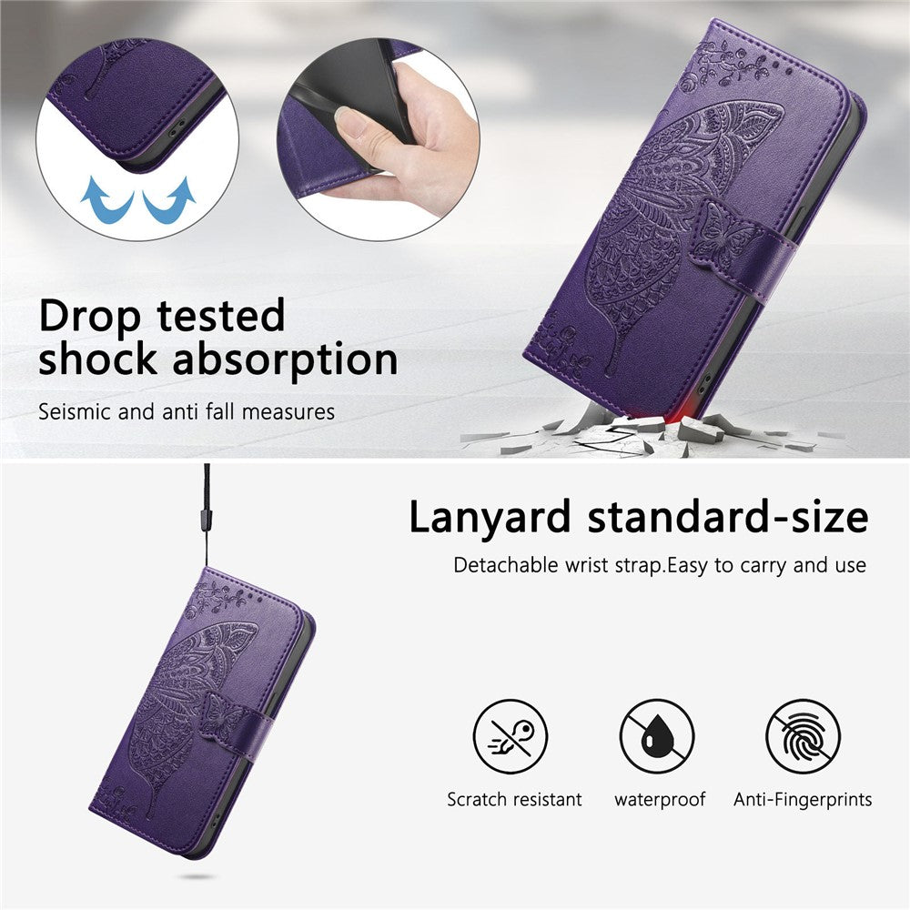 For Xiaomi 17 Pro Max Case with Strap Butterfly Pattern PU Leather Wallet Phone Cover - Dark Purple