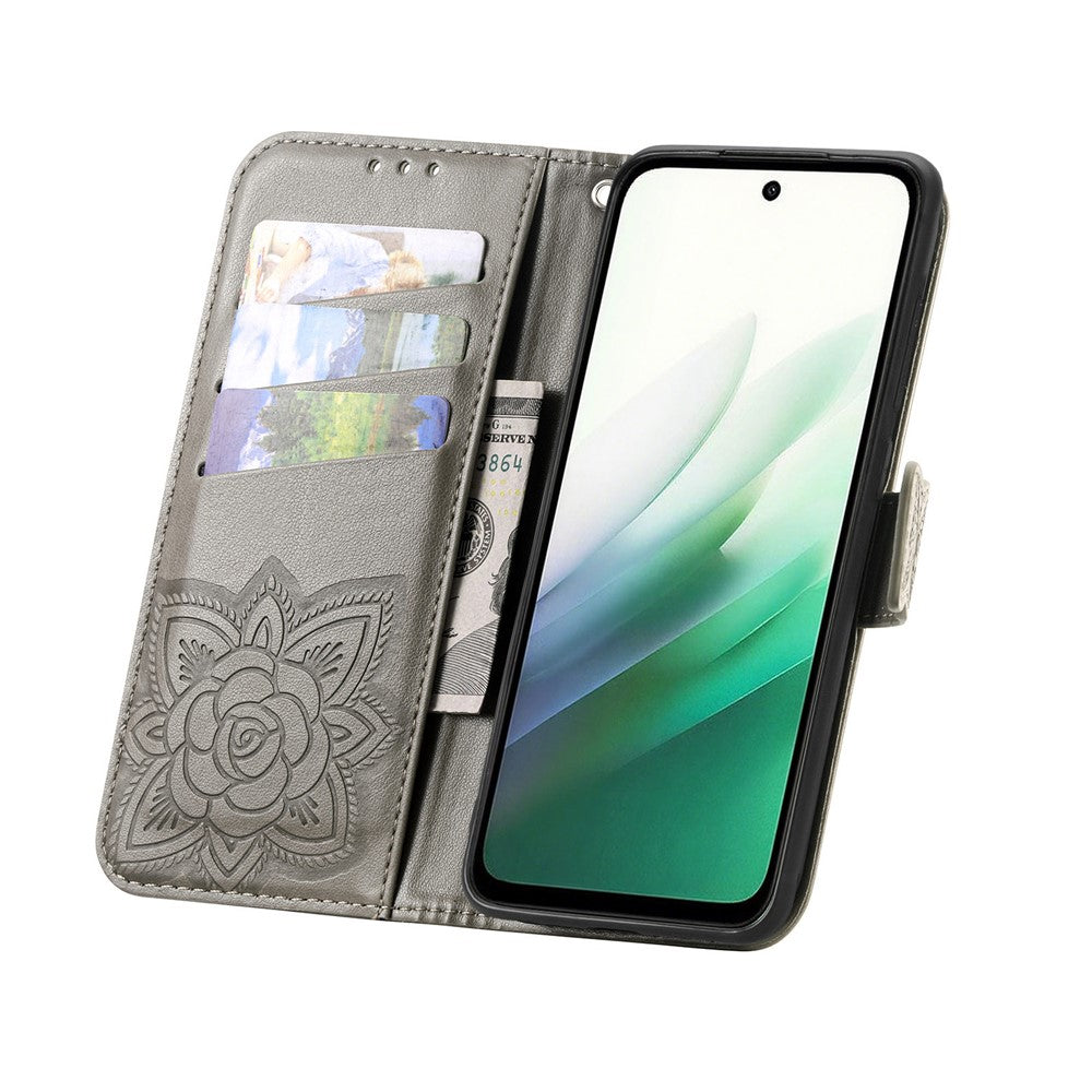 For Xiaomi 17 Pro Max Case with Strap Butterfly Pattern PU Leather Wallet Phone Cover - Grey