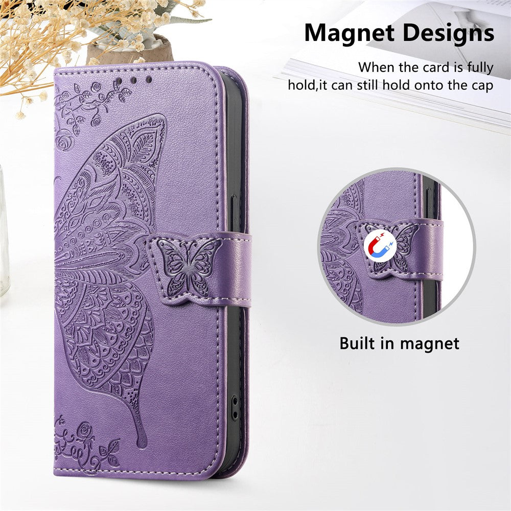 For Xiaomi 17 Pro Max Case with Strap Butterfly Pattern PU Leather Wallet Phone Cover - Light Purple