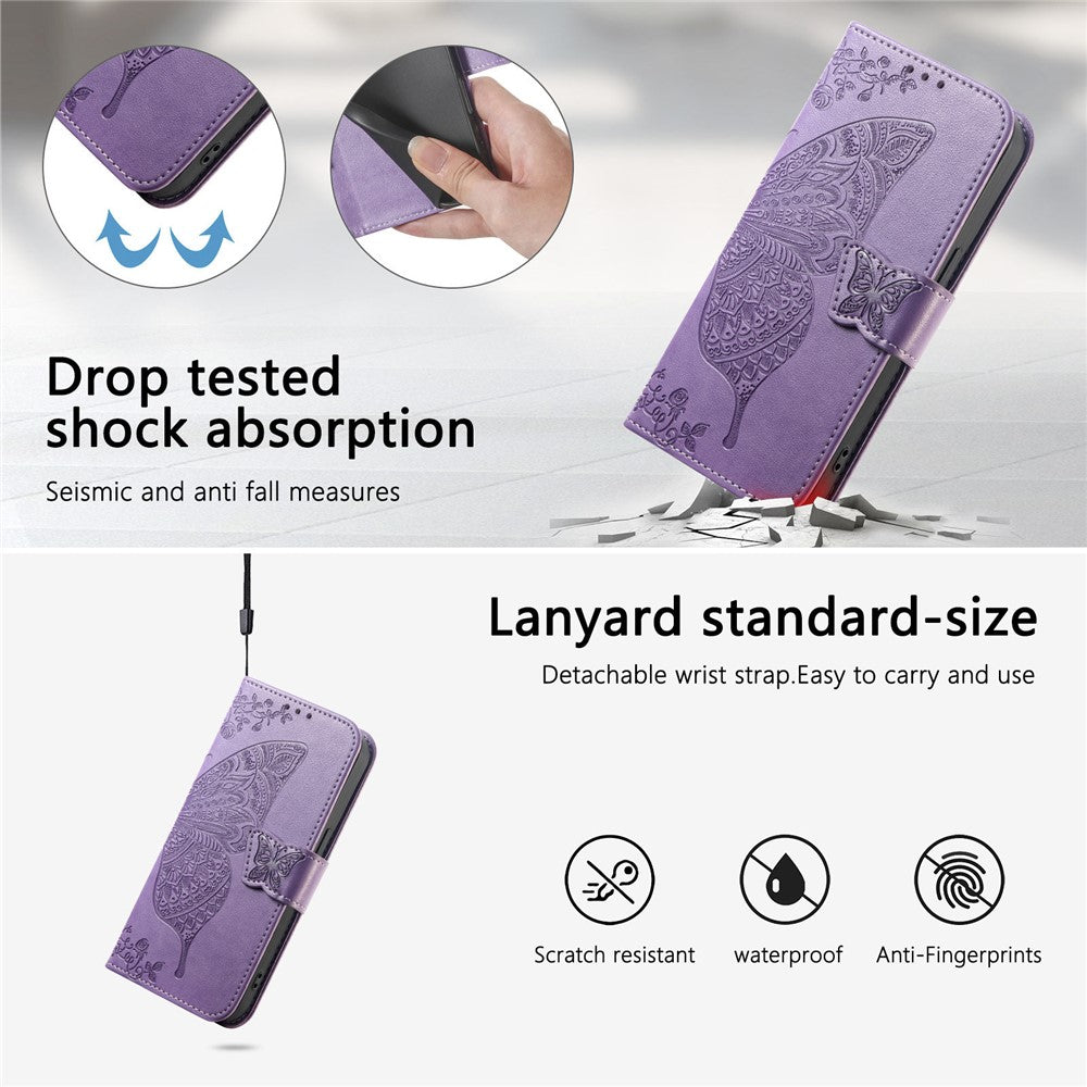For Xiaomi 17 Pro Max Case with Strap Butterfly Pattern PU Leather Wallet Phone Cover - Light Purple