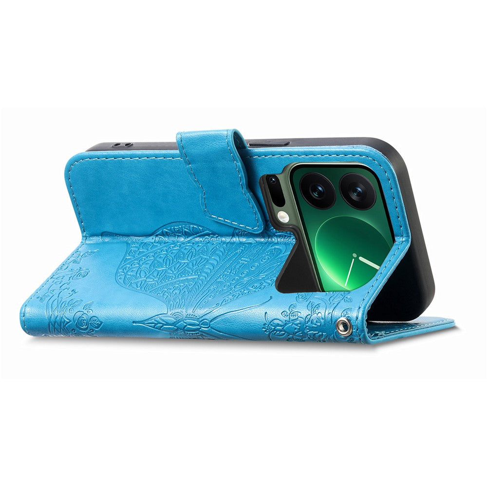 For Xiaomi 17 Pro Max Case with Strap Butterfly Pattern PU Leather Wallet Phone Cover - Blue