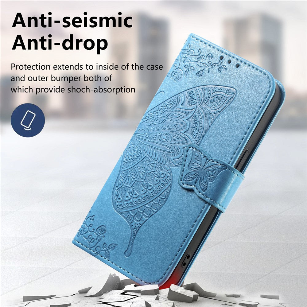 For Xiaomi 17 Pro Max Case with Strap Butterfly Pattern PU Leather Wallet Phone Cover - Blue