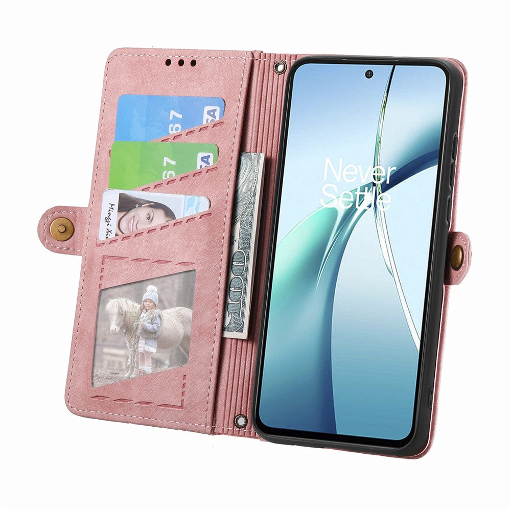 For Xiaomi 17 Pro Max Case Zipper Wallet Geometry Lines Leather Phone Cover with Strap - Pink