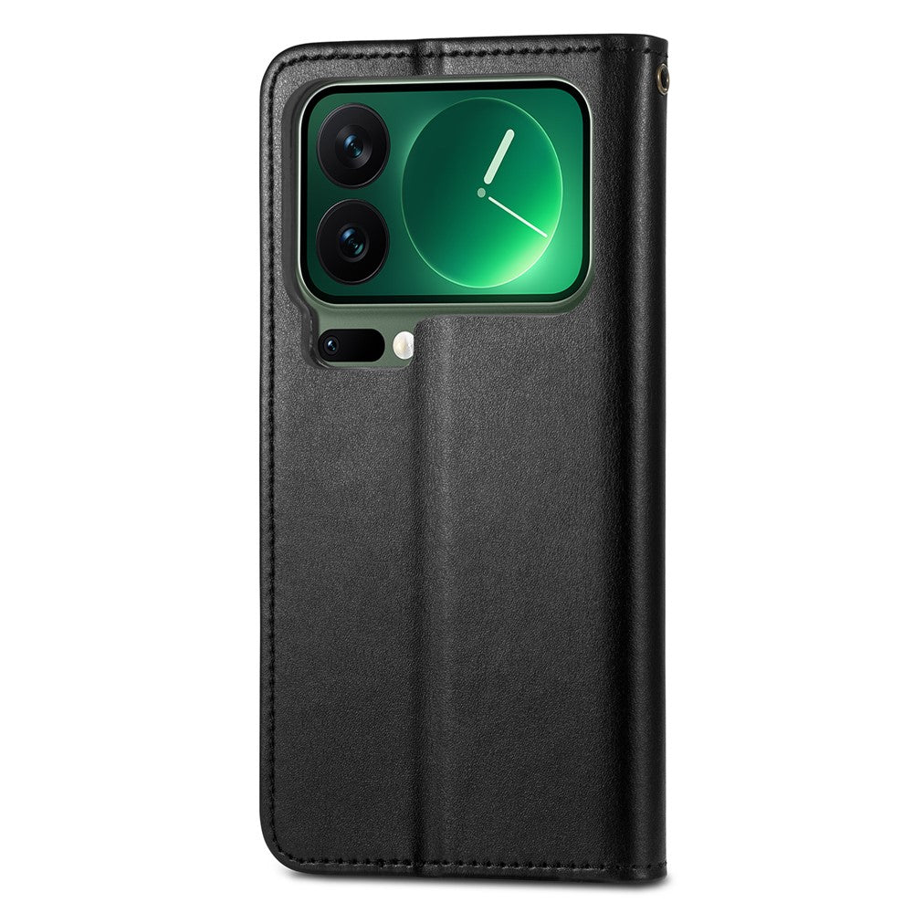 For Xiaomi 17 Pro Max Case Wallet Stand Leather Phone Cover with Wrist Strap - Black