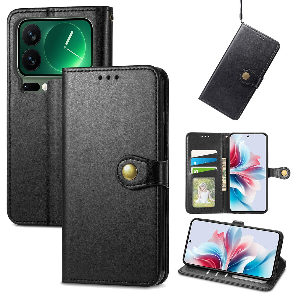 For Xiaomi 17 Pro Max Case Wallet Stand Leather Phone Cover with Wrist Strap - Black