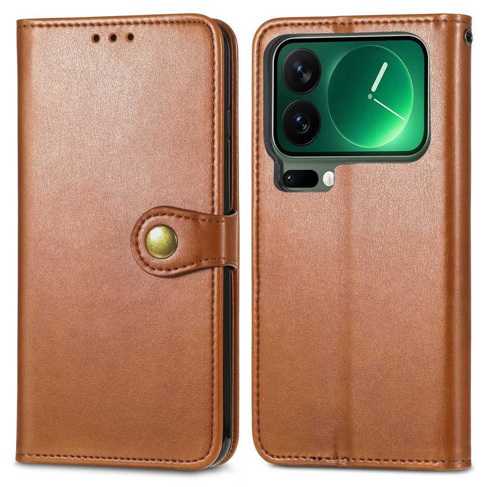 For Xiaomi 17 Pro Max Case Wallet Stand Leather Phone Cover with Wrist Strap - Brown