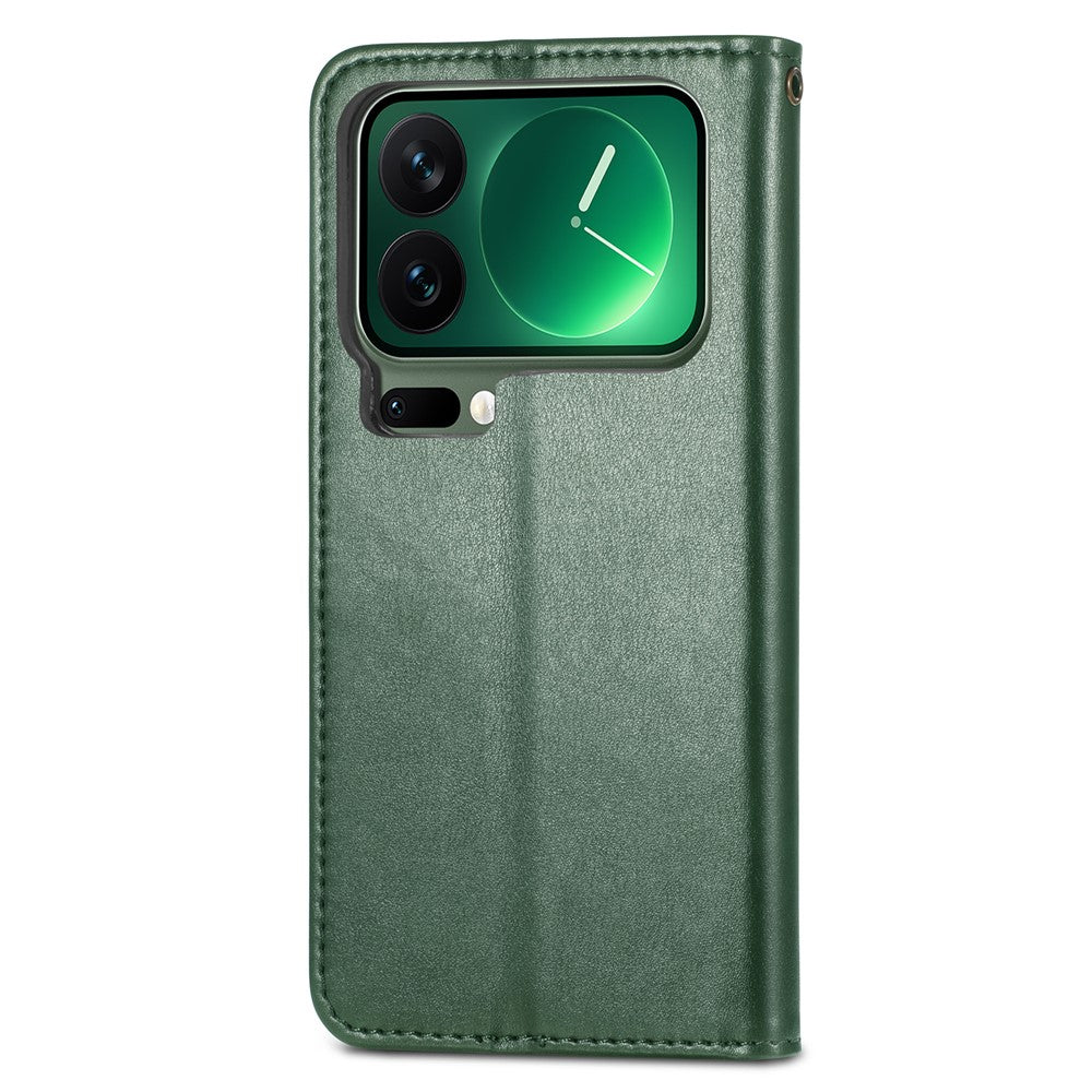 For Xiaomi 17 Pro Max Case Wallet Stand Leather Phone Cover with Wrist Strap - Green